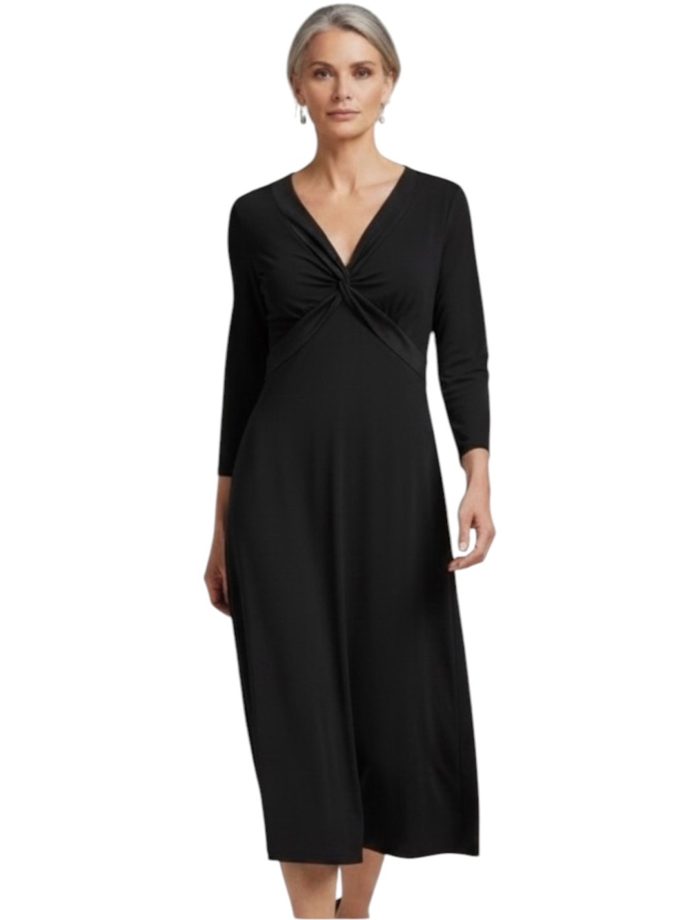 BCBG Paris Little Black Dress Satin Twist-Front 3/4 Sleeve Sheath Dress L